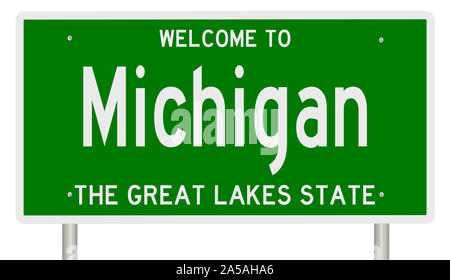 Rendering von einem grünen 3d Autobahn Zeichen für Michigan Stockfoto