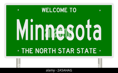 Rendering von einem grünen 3d Autobahn Zeichen für Minnesota Stockfoto