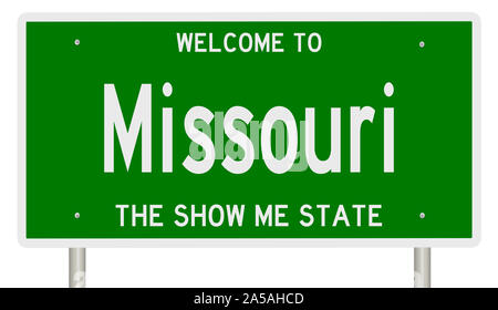 Rendering von einem grünen 3d Autobahn Zeichen für Missouri Stockfoto