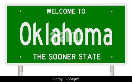 Rendering von einem grünen 3d Autobahn Zeichen für Oklahoma Stockfoto