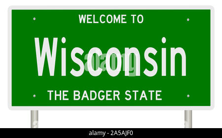 Rendering von einem grünen 3d Autobahn Zeichen für Wisconsin Stockfoto