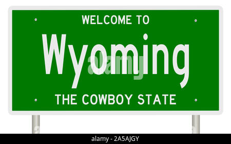 Rendering von einem grünen 3d Autobahn Zeichen für Wyoming Stockfoto