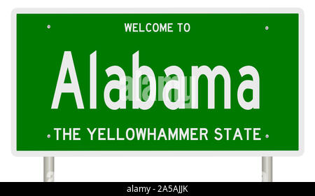 Rendering von einem grünen 3d Autobahn Zeichen für Alabama Stockfoto