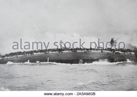 WW 1 SMS Blücher war eine Deutsche Panzerkreuzer, hier gesehen sinken in der Schlacht bei der Doggerbank in der Nordsee, vintage Foto ab Januar 1915 Stockfoto