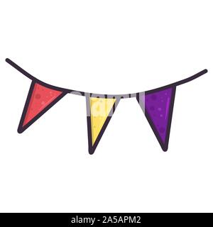 Party Flagge Girlande Abbildung in doodle Art Style auf weißem Hintergrund. Bunte Weihnachten Dekoration Elemente. Vektor Banner Design. Stock Vektor
