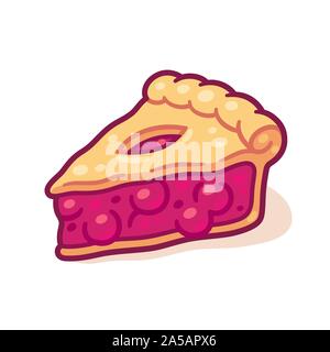 Cute cartoon Cherry pie Zeichnung. Hand gezeichnet Scheibe der traditionellen Obst Torte. Isolierte Vector Illustration. Stock Vektor