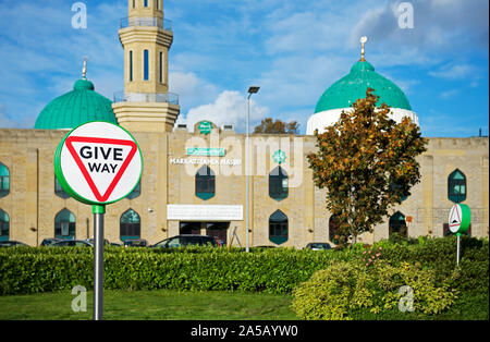 Islamische Moschee- und Sign-in Keighley, West Yorkshire, England, Großbritannien Stockfoto