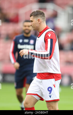 Stoke-on-Trent, Großbritannien. Okt, 2019 19. Stoke City freuen Sam Vokes (9) Während der EFL Sky Bet Championship Match zwischen Stoke City und Fulham auf der bet365-Stadion, Stoke-on-Trent, England am 19. Oktober 2019. Foto von Jurek Biegus. Nur die redaktionelle Nutzung, eine Lizenz für die gewerbliche Nutzung erforderlich. Keine Verwendung in Wetten, Spiele oder einer einzelnen Verein/Liga/player Publikationen. Credit: UK Sport Pics Ltd/Alamy leben Nachrichten Stockfoto