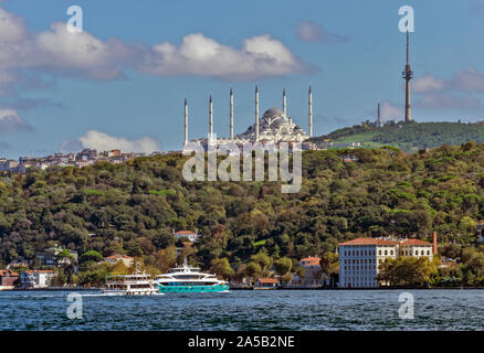 ISTANBUL TÜRKEI USKUDAR SKYLINE MIT DEN GROSSEN WEISSEN CAMLICA MOSCHEE Stockfoto