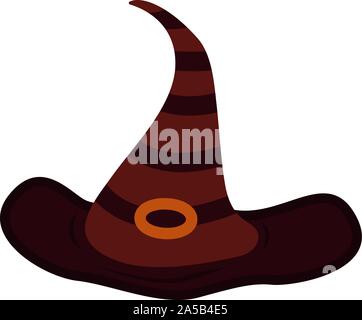 Hat der Hexe ist gebogen, gestreift. Llustration zu Halloween. Kostüm Konzept Stock Vektor