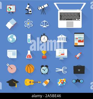 Flaches Design Bildung Farbe Objekte vektor Icon Set Stock Vektor