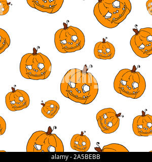 Kürbis nahtlose Muster auf weißem Hintergrund. Orange Kürbis Hintergrund für Harvest Festival oder Thanksgiving Day. Halloween orange wiederholt zu drucken. Stockfoto