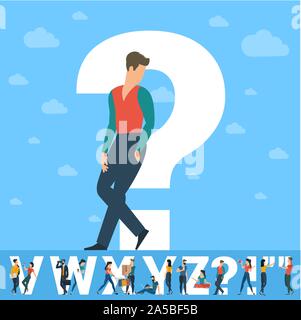 Fragezeichen. Weiß schreiben mit jungen Menschen. Stock Vektor