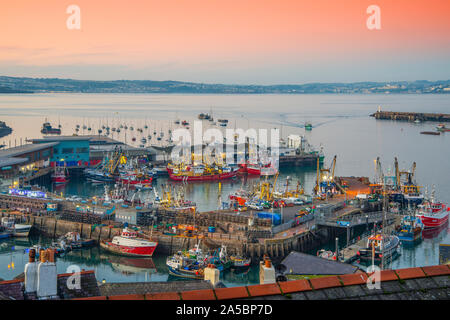 Hafen von Brixham und Fischmarkt Stockfoto