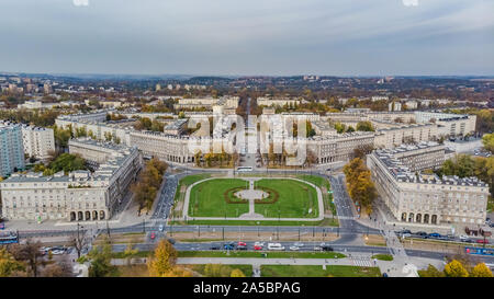 Nowa Huta, Bezirk von Krakau - Krakau, Polen. Luftbild des Plac Station (Ronald Regan die Hauptplatz) Stockfoto