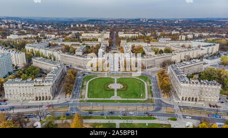 Nowa Huta, Bezirk von Krakau - Krakau, Polen. Luftbild des Plac Station (Ronald Regan die Hauptplatz) Stockfoto