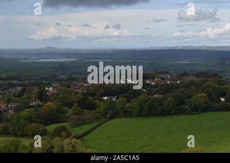 Blick von Glastonbury Tor, Somerset, Großbritannien Stockfoto