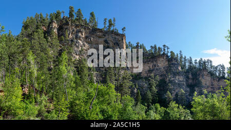 Hohen Kalkfelsen Linie der Route der Spearfish Canyon Scenic Byway in den Black Hills National Forest. Stockfoto