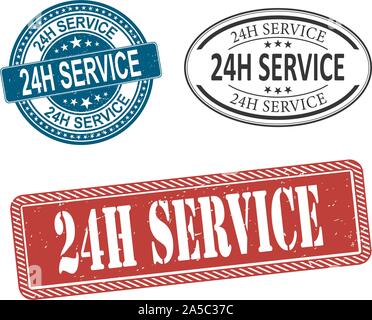 24h Service Stempel Set Vector Illustration auf weißem Hintergrund Stock Vektor