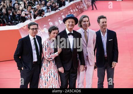 Antonio Monda, Frances McDormand, Bill Murray, Wes Anderson und Edward Norton auf dem roten Teppich während des 14 Rom Film Festival. Stockfoto