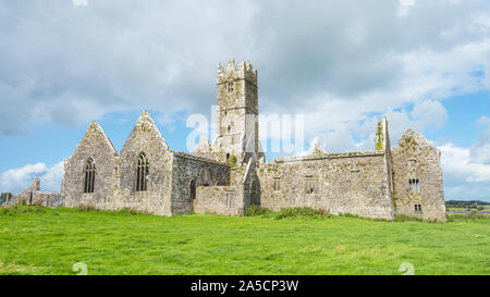 Gegründet 1351 und in der Nähe von Headford in der Grafschaft Galway, Ross Errilly Friary befindet sich eine der am besten erhaltenen mittelalterlichen monastischen Websites in Irland. Stockfoto