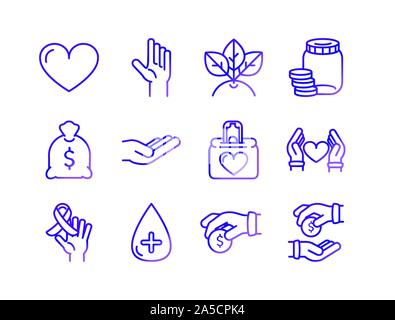 Nächstenliebe helfen Spende Icons Set abstufungslinie Vector Illustration Stock Vektor