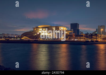 Qatar National Museum Ariel Sunset View Stockfoto