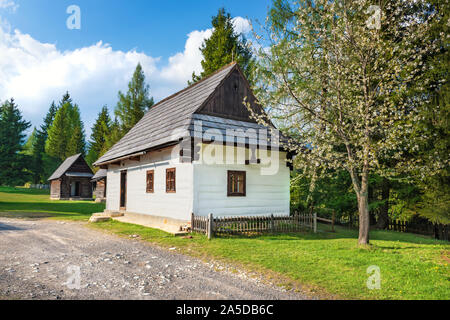 Alte traditionelle Häuser des Dorfes Pribylina in Liptov (Slowakei) Stockfoto