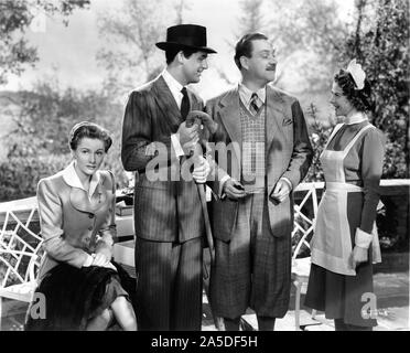 JOAN FONTAINE CARY GRANT NIGEL BRUCE und HEATHER ANGEL in Verdacht Direktor 1941 Alfred Hitchcock Drehbuch Samson Raphaelson Joan Harrison und Alma Reville RKO Radio Pictures Stockfoto