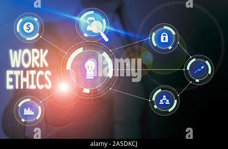 Text Zeichen zeigen Arbeit Ethik. Business Foto präsentiert eine Reihe von Werten auf die Bedeutung der Arbeit Frau tragen formalen Arbeit Anzug zentriert presenti Stockfoto