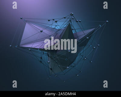 Abstrakte polygonale Raum Low Poly Hintergrund mit Anschluss von Punkten und Linien. Verbindung Struktur. Polygonale Hintergrund. 3D-Rendering Stockfoto