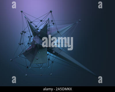 Abstrakte polygonale Raum Low Poly Hintergrund mit Anschluss von Punkten und Linien. Verbindung Struktur. Polygonale Hintergrund. 3D-Rendering Stockfoto