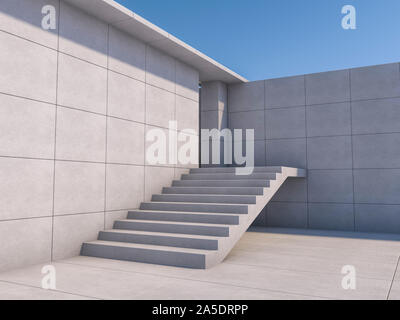 Granit Treppen und eine Betonwand. 3D-Rendering Stockfoto