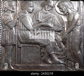 Jesus zum Tode verurteilt ist, Pontius Pilatus wäscht seine Hände, Altar des Heiligen Herzen Jesu in der Kirche des Heiligen Blasius, Zagreb, Kroatien. Stockfoto