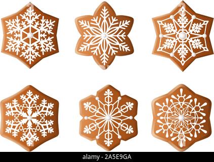 Set isoliert Weihnachten Schneeflocke Lebkuchen Stock Vektor