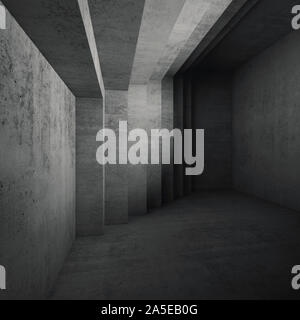 Abstrakte leer konkrete Innenraum, quadratische Hintergrund mit dunklen Schatten, 3D Rendering illustration Stockfoto