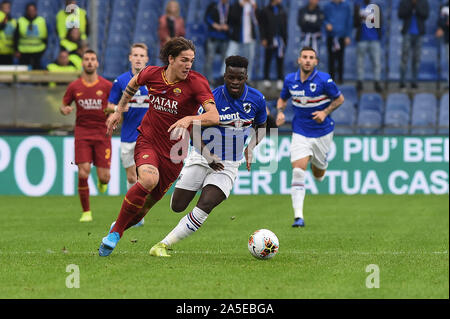 Genua, Italien. Okt, 2019 20. Nicolò Zaniolo (Roma), Ronaldo Vieira (sampdoria) bei Sampdoria vs AS Rom - Italienische Fußball Serie A Männer Meisterschaft - Credit: LPS/Danilo Vigo/Alamy leben Nachrichten Stockfoto