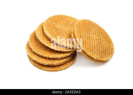 Runde Waffeln auf einem weißen Hintergrund. Freistellungspfad Stockfoto