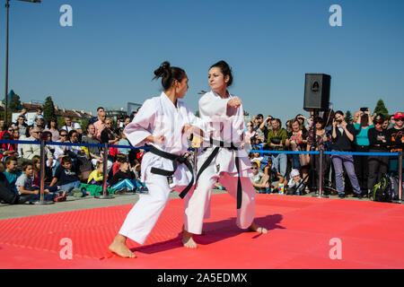 Japanische Kampfkunst und Traditionen. 19 Oktober, 2019, Sofia, Bulgarien, National Palace of Culture Park. Stockfoto