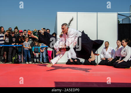 Japanische Kampfkunst und Traditionen. 19 Oktober, 2019, Sofia, Bulgarien, National Palace of Culture Park. Stockfoto