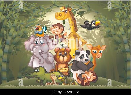 Viele Tiere in Bambus Wald Abbildung Stock Vektor