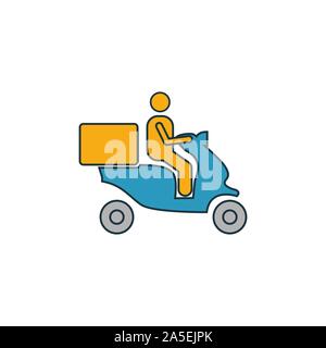 Moped Lebensmittel-lieferservice Icon Set. Vier Elemente in verschiedenen Stilrichtungen von Fastfood icons Collection. Kreative Moped essen Lieferung gefüllt Symbole, Umriss Stock Vektor