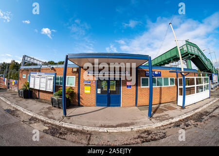 Fischaugenobjektiv, Bahnhof in Sandbach Cheshire UK Stockfoto