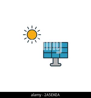 Solarenergie Icon Set. Vier Elemente in verschiedenen Stilrichtungen von Kraft und Energie icons Collection. Kreative Solarenergie Icons, Outline, farbig Stock Vektor