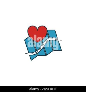 Hochzeitsreise Symbol Karte gesetzt. Vier Elemente in verschiedenen Stilrichtungen von Flitterwochen icons Collection. Kreative Flitterwochen Map Icons, Outline, farbige und Stock Vektor