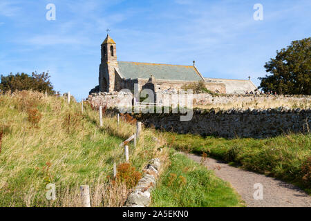 St Mary's Church auf Lindisfarne/Heilige Insel Northumberland, Großbritannien Stockfoto