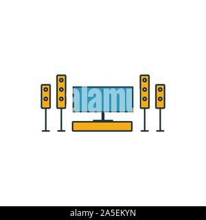 Home Theater Icon Set. Vier Elemente in verschiedenen Stilen aus Haushalt icons Collection. Kreative home theater Icons, Outline, farbige und flach Stock Vektor