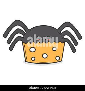 Cute cartoon Vektor spider Cupcake Lustige Halloween Abbildung auf weißem Hintergrund Stock Vektor