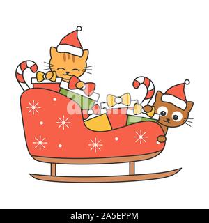 Cute cartoon Katzen in der Schlitten vektor Feiertage Weihnachten Abbildung auf weißem Hintergrund Stock Vektor