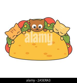 Cute cartoon Tacos mit Gemüse und Katzen lustig Vector Illustration Stock Vektor